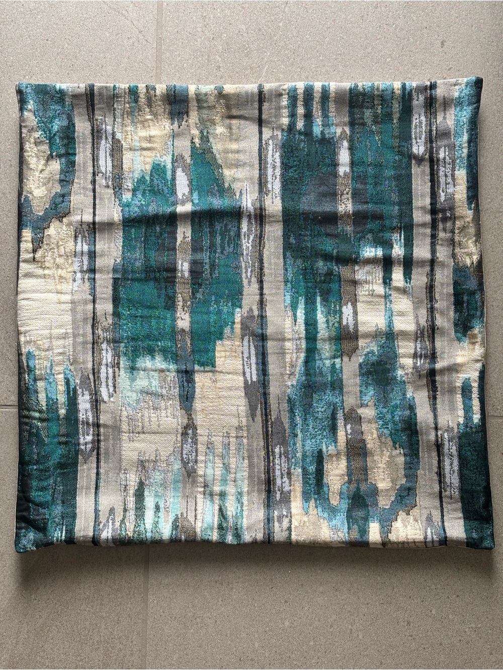 TWO Z Gallerie Abstract Brushstroke Velvet Pillow Covers Teal Gray Gold 24x24